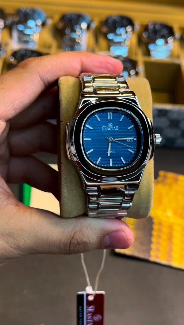 Premium Seastar Silver Chain Watch | With Classical Date Adjuster